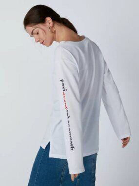 Korean Streetwear White Graphic Sleeve Long Sleeve T-Shirt Paris Seoul S